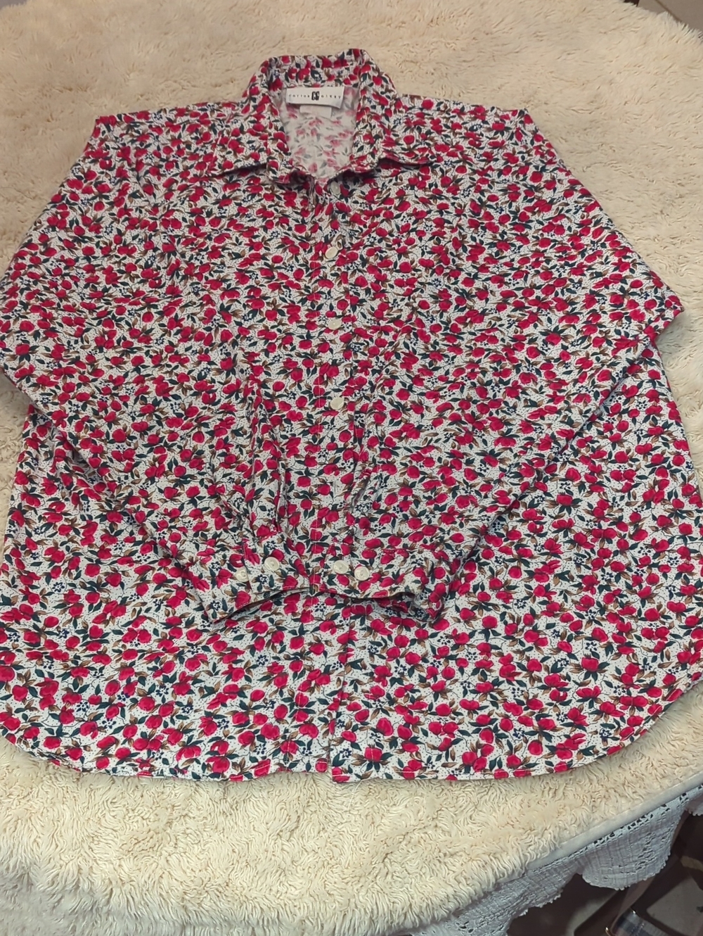 Women’s Floral Button-Up Blouse - Pink & White